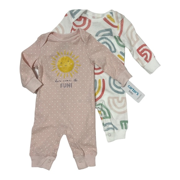 Carters Baby Girls 3pc Outfit Set Bodysuits Size 12 Months Jumpsuits Headwrap - Picture 2 of 13